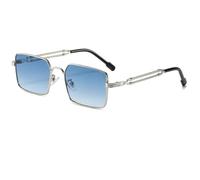 HPIRME Retro Metal Frame Glasses Fashion Clear Gradient Lens Uv400 Protection Punk(Silver-LightBlue)