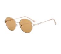 HPIRME Retro Metal Oval Glasses for Women Fashion Clear Ocean Lens Uv400 Men Punk Style Shades(Gold-LightBrown)