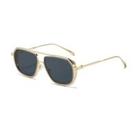 HPIRME Retro Punk Glasses Men Women Metal Frame Uv400(C2 Gold Gray)