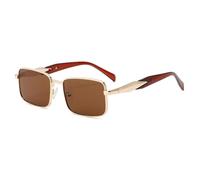HPIRME Retro Rectangle Glasses Men Vintage Driving Luxury Punk Metal Frame Shade Uv400(Gold Brown)