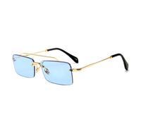 HPIRME Retro Rectangle Sunglasses Men Metal Frame Semi Rimless for Women(clear blue)