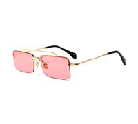 HPIRME Retro Rectangle Sunglasses Men Metal Frame Semi Rimless for Women(clear pink)