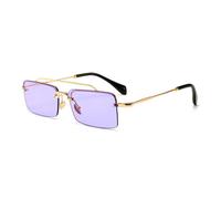 HPIRME Retro Rectangle Sunglasses Men Metal Frame Semi Rimless for Women(clear purple)