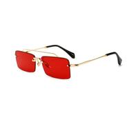 HPIRME Retro Rectangle Sunglasses Men Metal Frame Semi Rimless for Women(clear red)