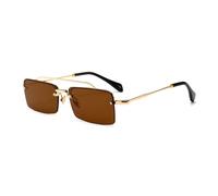 HPIRME Retro Rectangle Sunglasses Men Metal Frame Semi Rimless for Women(gold with brown)