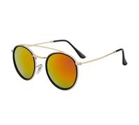 HPIRME Retro Round Metal Glasses Men Women Steampunk Metal Frame Shades Fashion Uv400(Gold Red)