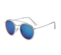 HPIRME Retro Round Metal Glasses Men Women Steampunk Metal Frame Shades Fashion Uv400(Silver Blue)