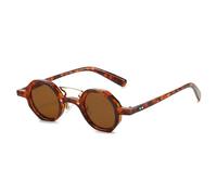 HPIRME Retro Small Polygon Round Women Glasses Fashion Double Bridges Punk Men Rivets Clear Gradient Shades Uv400(Leopard Tea)