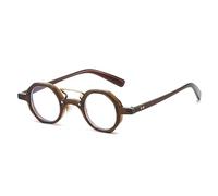 HPIRME Retro Small Polygon Round Women Glasses Fashion Double Bridges Punk Men Rivets Clear Gradient Shades Uv400(Brown Clear)