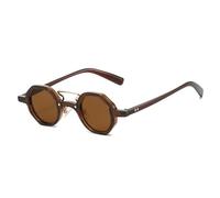 HPIRME Retro Small Polygon Round Women Glasses Fashion Double Bridges Punk Men Rivets Clear Gradient Shades Uv400(Brown Tea)