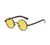HPIRME Retro Small Round Metal Punk Women Glasses Fashion Clear Lens Men Frame Shades Uv400(Gun leopard yellow)