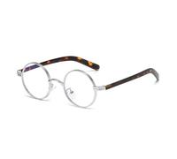 HPIRME Retro Small Round Metal Punk Women Glasses Fashion Clear Lens Men Frame Shades Uv400(Silver leopard clear)