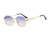 HPIRME Retro Square Sunglasses for Women Fashion Gradient Shades Metal Frame Punk Uv400(Gold-BlueYellow)