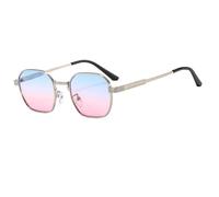 HPIRME Retro Square Sunglasses for Women Fashion Gradient Shades Metal Frame Punk Uv400(Silver-BluePink)