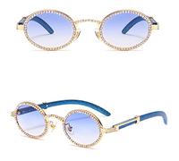 HPIRME rhinestone ladies sunglasses round vintage uv400 small frame oval glasses female summer blue yellow brown,black lens,one size