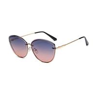 HPIRME Rimless Cat Eye Oversized Sunglasses Women's Large Frame Retro Metal Sunglasses Women's Driving Sunglasses UV400 Eyewear, c5 blue pink, UV400