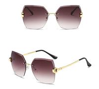HPIRME Rimless Gradient Cut Lens Sunglasses Women Metal Temples Sun Glasses UV400 Female Eyewear,one size,Blue and Pink