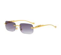 HPIRME Rimless Rectangle Vintage Metal Leopard Head Sunglasses Frameless Tinted Glasses Shades for Women Men,Gold Grey,one size