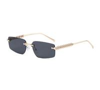 HPIRME Rimless Small Frame Sunglasses Women Punk Style Color Lens Vintage Irregular Legs(black)