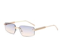 HPIRME Rimless Small Frame Sunglasses Women Punk Style Color Lens Vintage Irregular Legs(blue)