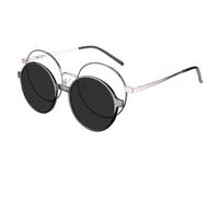 HPIRME Round Clip on Polarized Sunglasses Women Men Retro Frame Magnetic Multifunction(CD6816C1)