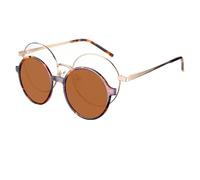 HPIRME Round Clip on Polarized Sunglasses Women Men Retro Frame Magnetic Multifunction(CD6816C2)