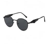 HPIRME Round Large-frame Metal Sunglasses Fashionable Temples(Black Grey)