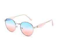 HPIRME Round Large-frame Metal Sunglasses Fashionable Temples(Blue Pink)