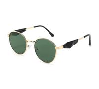 HPIRME Round Large-frame Metal Sunglasses Fashionable Temples(Dark Green)