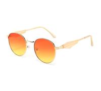HPIRME Round Large-frame Metal Sunglasses Fashionable Temples(Orange Yellow)