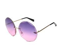HPIRME Round Rimless Glasses Women Men Vintage Oversized Gradient Glasses Ladies Luxury Shades Female(Gold PurplePink)