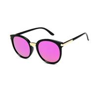 HPIRME Round Vintage Glasses Women Fashion Mirror Female Shades Retro Uv400(02 Black-Pink)