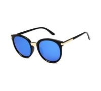 HPIRME Round Vintage Glasses Women Fashion Mirror Female Shades Retro Uv400(03 Black-Blue)