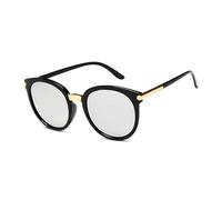 HPIRME Round Vintage Glasses Women Fashion Mirror Female Shades Retro Uv400(05 Black-Silver)
