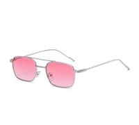 HPIRME Small Frame Double Beam Glasses Women Men Fashion Metal Sqaure Glasses Style Vintage(Pink)