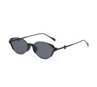 HPIRME Small Mirror Surface Narrow Frame Oval Sunglasses Vintage(Black)