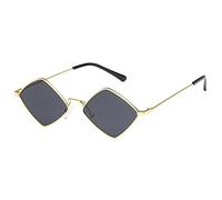 HPIRME Small Rhombus Sun Glasses Ladies Shades Metal Frame Ocean Color Mirror Retro Black Retro Alloy Sunglasses,3,one size