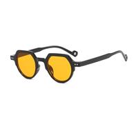 HPIRME Small Round Frame Rice Nail Decorate Outdoor Shade Men Glasses Women Uv400(Black Yellow)