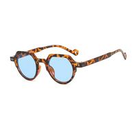 HPIRME Small Round Frame Rice Nail Decorate Outdoor Shade Men Glasses Women Uv400(Leopard Blue)