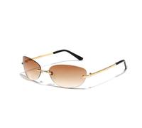 HPIRME Small Round Gradient Silver Mirror Ladies Sun Glasses Rimless Oval Sunglasses,Auburn,one size