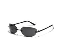 HPIRME Small Round Gradient Silver Mirror Ladies Sun Glasses Rimless Oval Sunglasses,Black,one size