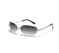 HPIRME Small Round Gradient Silver Mirror Ladies Sun Glasses Rimless Oval Sunglasses,Gradient Gray,one size