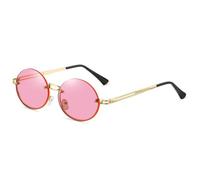 HPIRME Small Round Sungalsses Women Rimless Men Vintage Metal Frameless Trimming(Pink)
