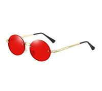 HPIRME Small Round Sungalsses Women Rimless Men Vintage Metal Frameless Trimming(Red)