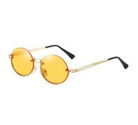 HPIRME Small Round Sungalsses Women Rimless Men Vintage Metal Frameless Trimming(Yellow)