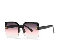 HPIRME Square Half Frame Style Glasses Gradual Change Ocean Piece Big Frame Sunglasses,Black,Grey Pink,One size