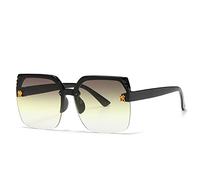 HPIRME Square Half Frame Style Glasses Gradual Change Ocean Piece Big Frame Sunglasses,Black,Grey Yellow,One size