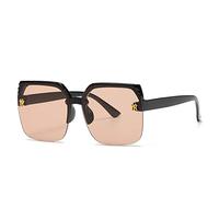 HPIRME Square Half Frame Style Glasses Gradual Change Ocean Piece Big Frame Sunglasses,Black,Light Brown,One size