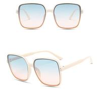 HPIRME Square sunglasses Women Retro Vintage Gradient sunglasses Female Clear lens Black White Oculos De Sol, Blue pink, One Size