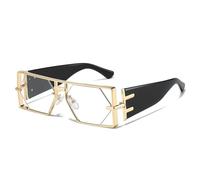 HPIRME Steampunk Rectangle Glasses Women Men Luxury Hollow Metal Frame Vintage Punk Hexagon Eyewear Uv400(C6GoldWhite)